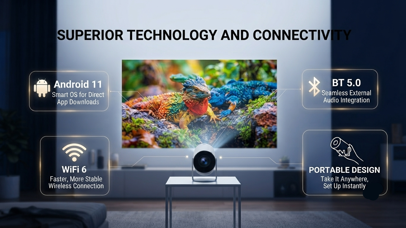 Smart Home Projector 1080P 4K Portable Mini Projector