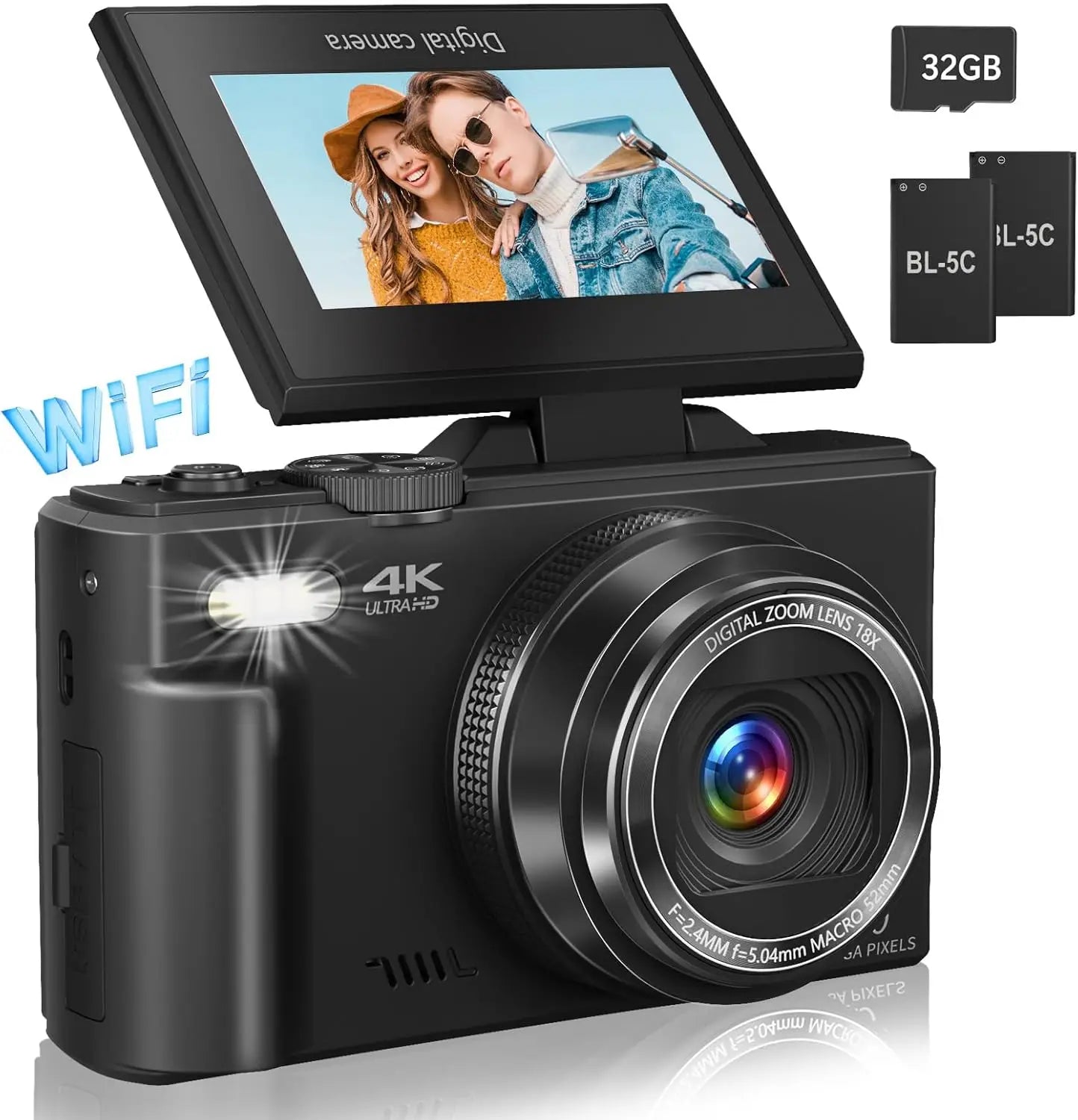 4K Digital Camera with 18X Digital Zoom & Flip Screen