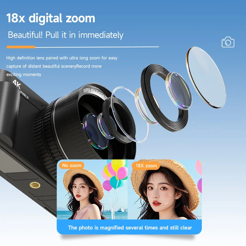 4K 64MP Retro Compact Digital Camera with Autofocus