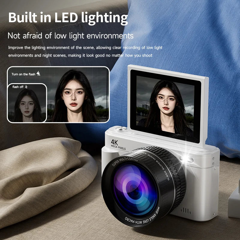 4K 64MP Retro Compact Digital Camera with Autofocus