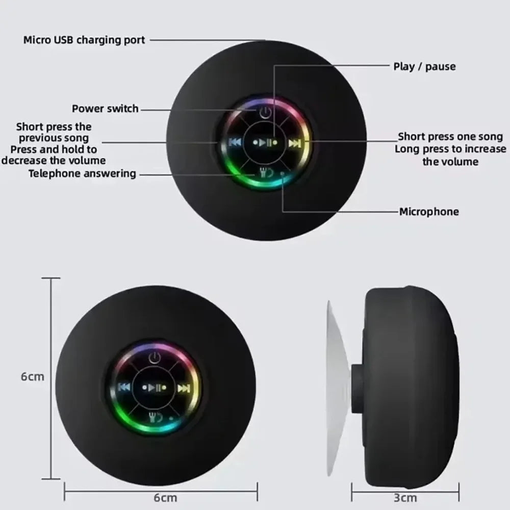 Waterproof LED Wireless Bluetooth Shower Speaker with Suction Cup