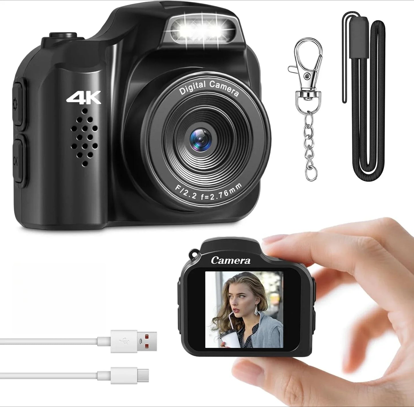 Mini Keychain Camera 4K HD Retro Digital Camera