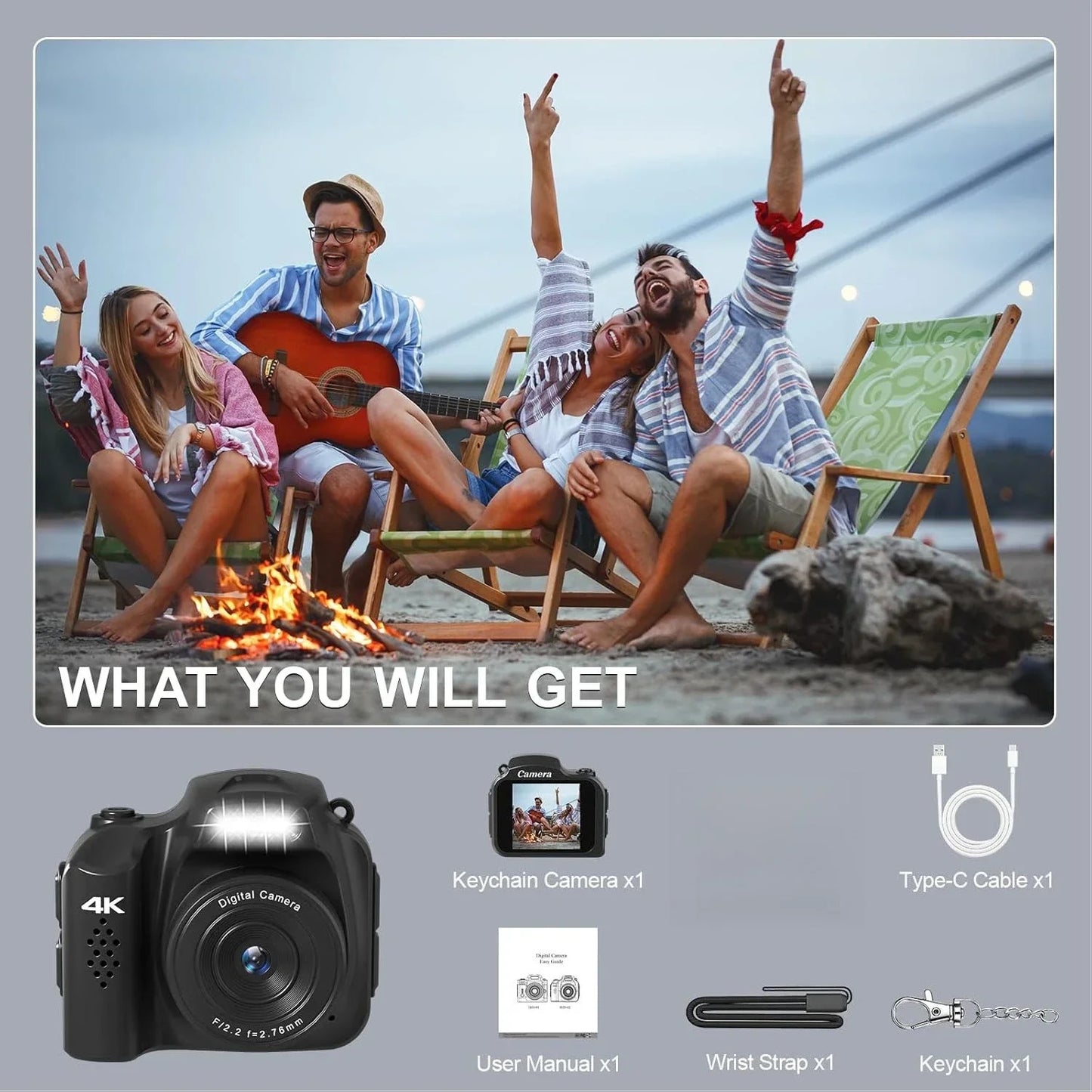 Mini Keychain Camera 4K HD Retro Digital Camera