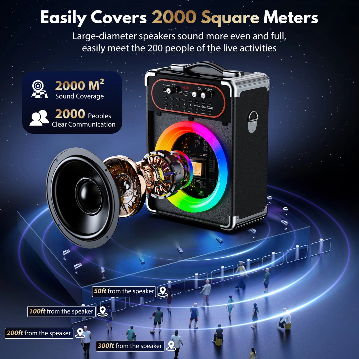 S68 Portable Bluetooth 5.3 Karaoke Speaker with 2 Microphones
