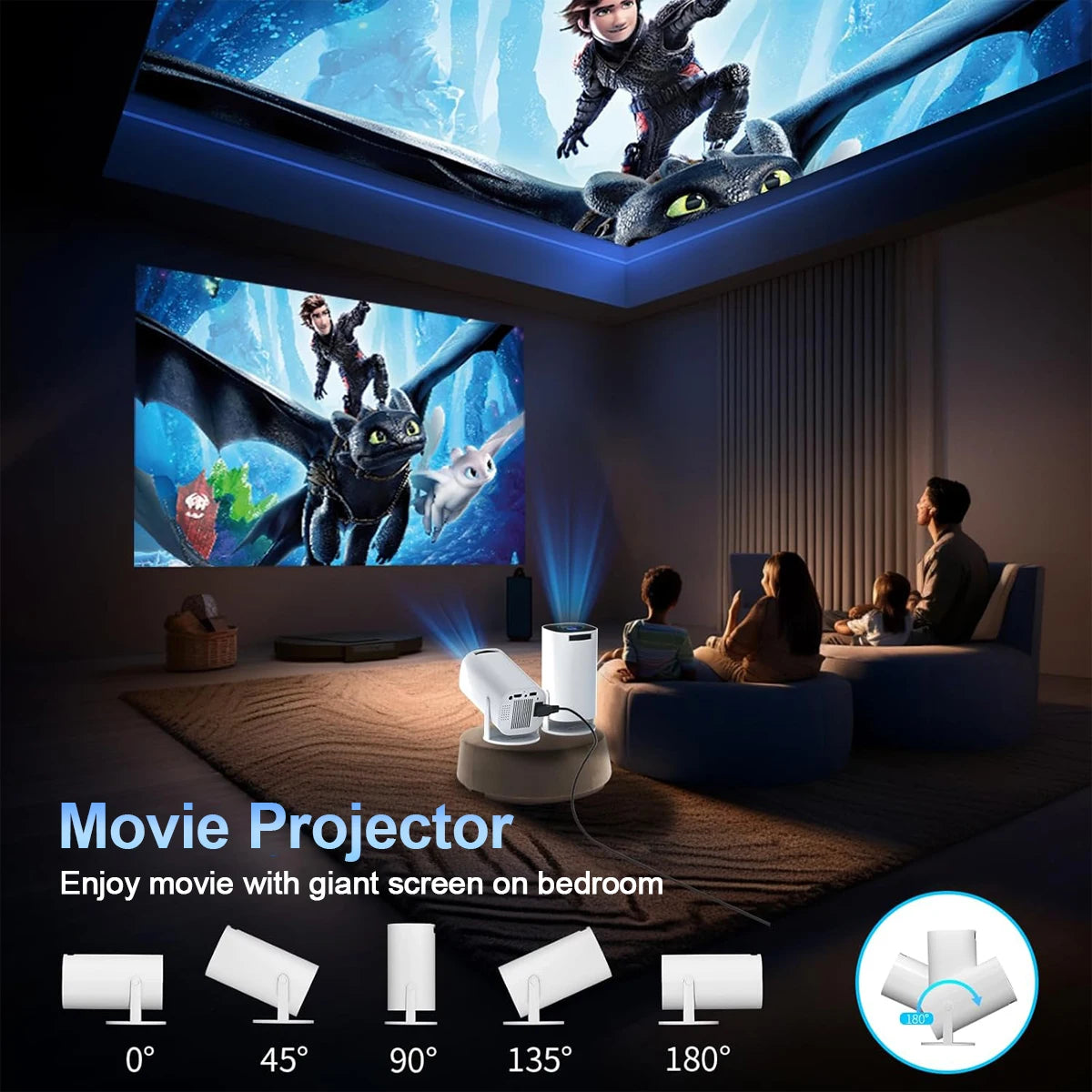 Smart Mini Projector with WiFi, Bluetooth & 4K Support