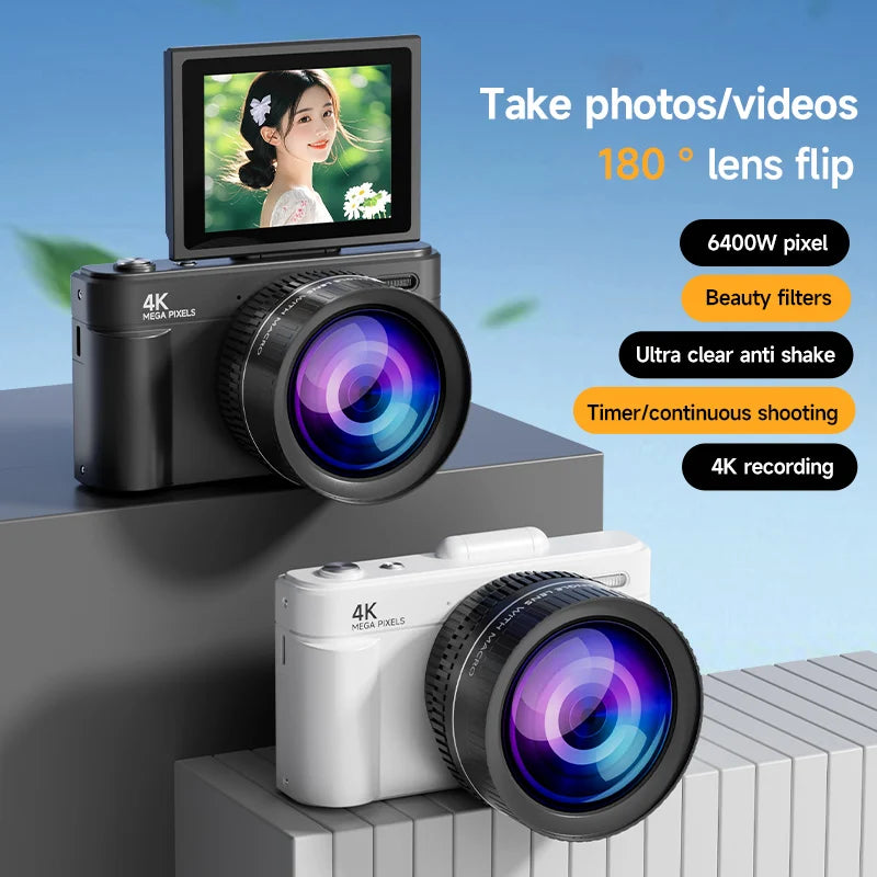 4K 64MP Retro Compact Digital Camera with Autofocus